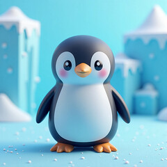 Cute and adorable penguins are at the North Pole.