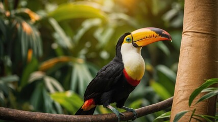 Naklejka premium Toucan Bird on Branch in Tropical Rainforest