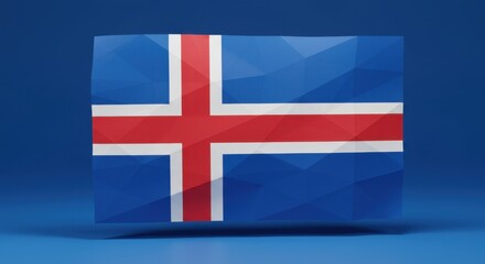 Obraz premium Low Poly Icelandic Flag 3D Render: A Modern Geometric Representation of Icelandic National Symbol
