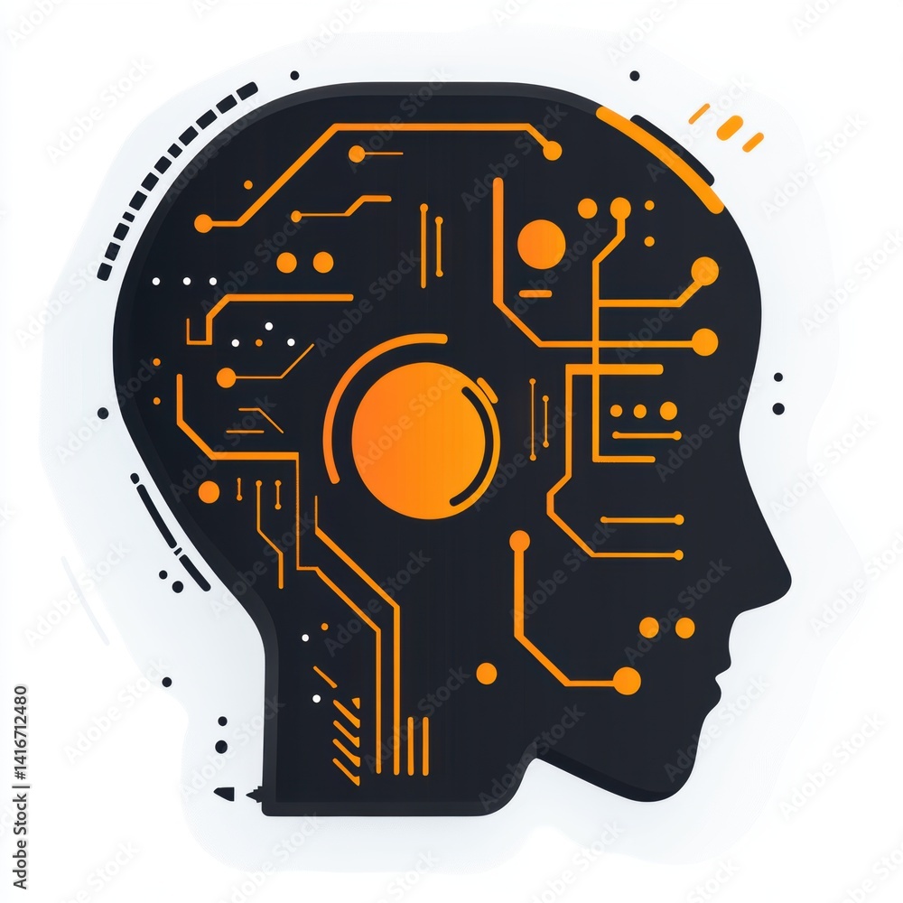 Poster artificial intelligence silhouette with glowing circuit board patterns for modern technology and inn