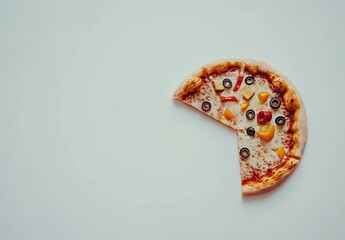 Fototapeta premium A single slice missing from a veggie pizza on white background
