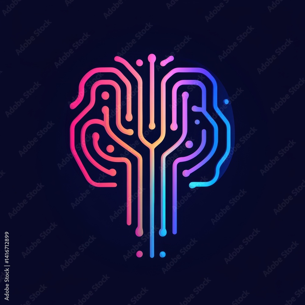 Aufkleber abstract neural network brain design with gradient colors on a dark background for ai, deep learning