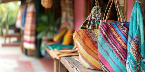 Fototapeta premium A colorful display of handbags on a table