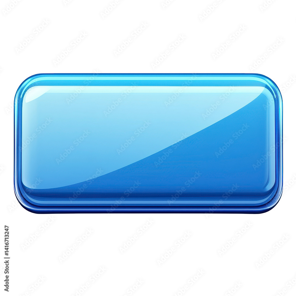 Poster glossy blue rectangular button with shiny surface, perfect for digital interfaces or web design elem