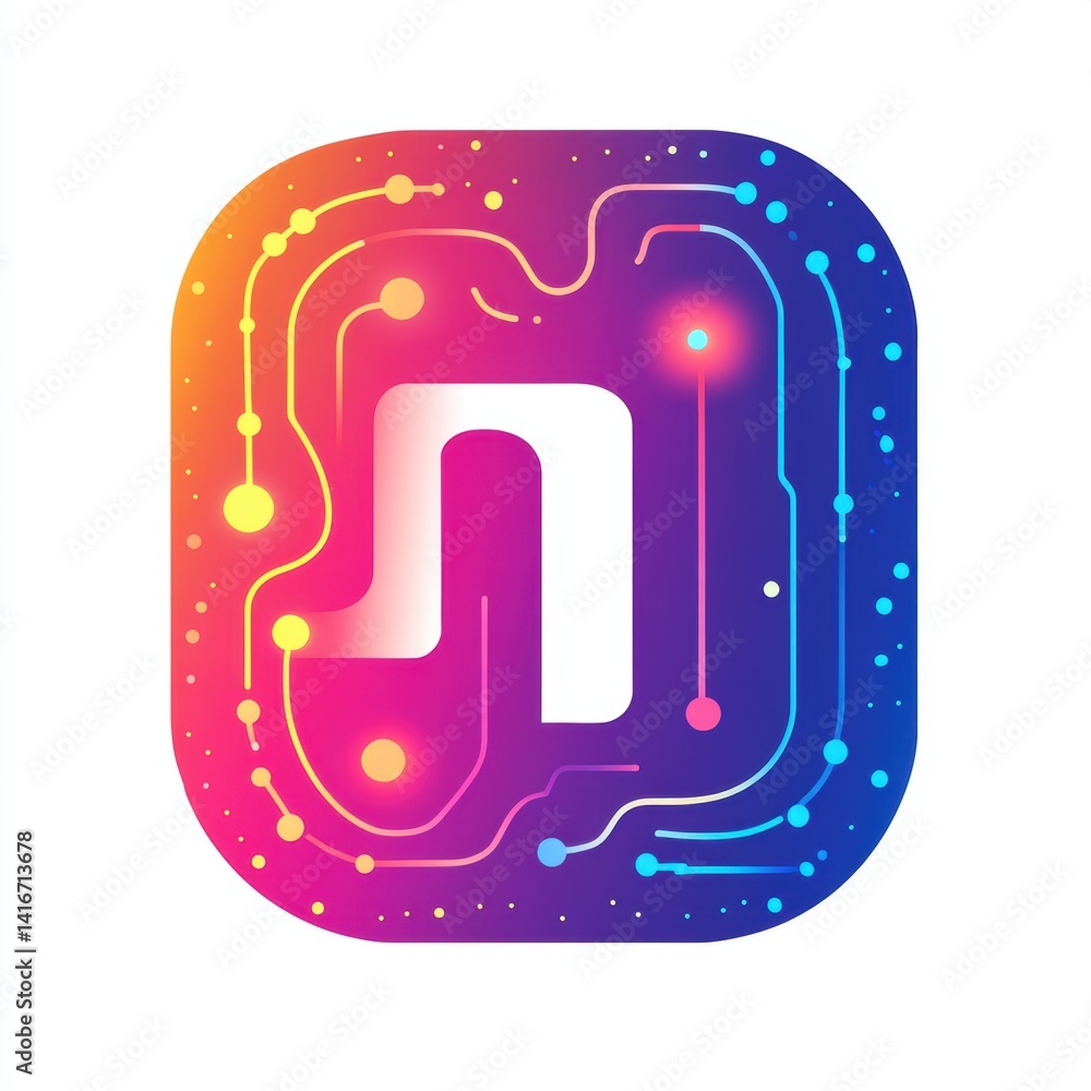 Poster futuristic n letter logo design with gradient colors and circuit board pattern