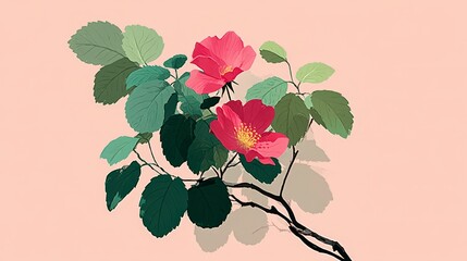 Pink Roses Blossom Branch  Elegant Floral Art  Romantic Aesthetic  Feminine Design  Pretty