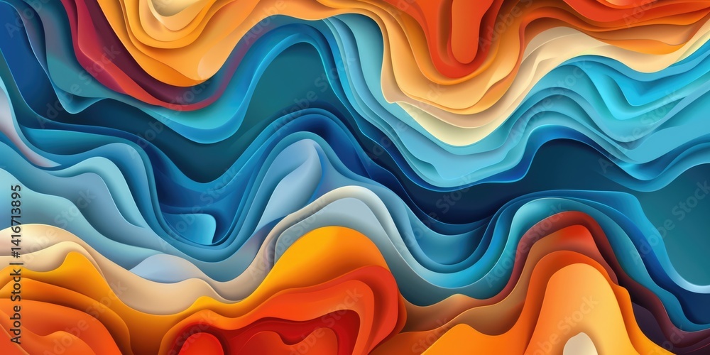 Poster digital abstract flowing waves with glowing particles and bubbles. colorful liquid design. backgroun