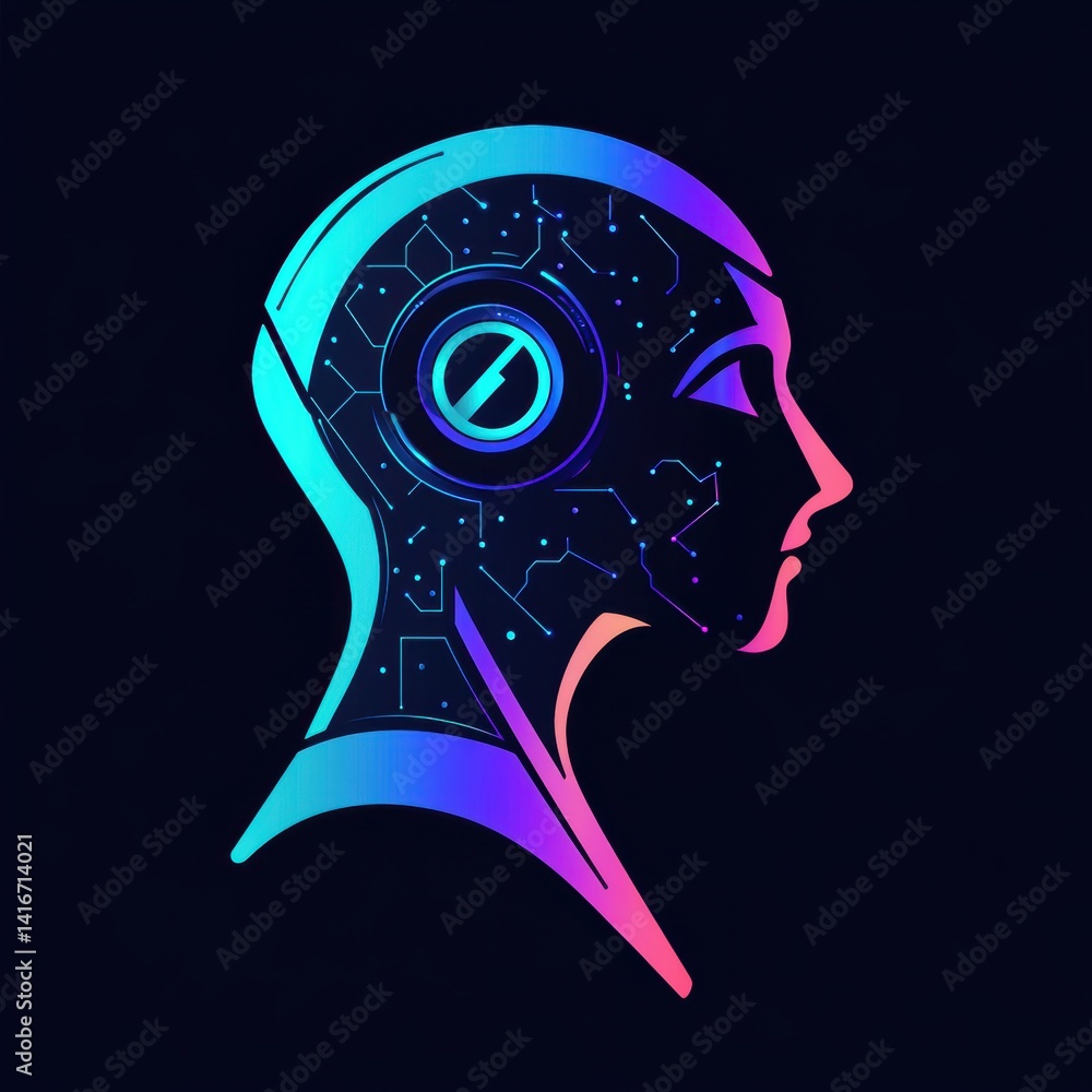 Poster ai brain technology concept with futuristic head and circuit board design for innovative projects