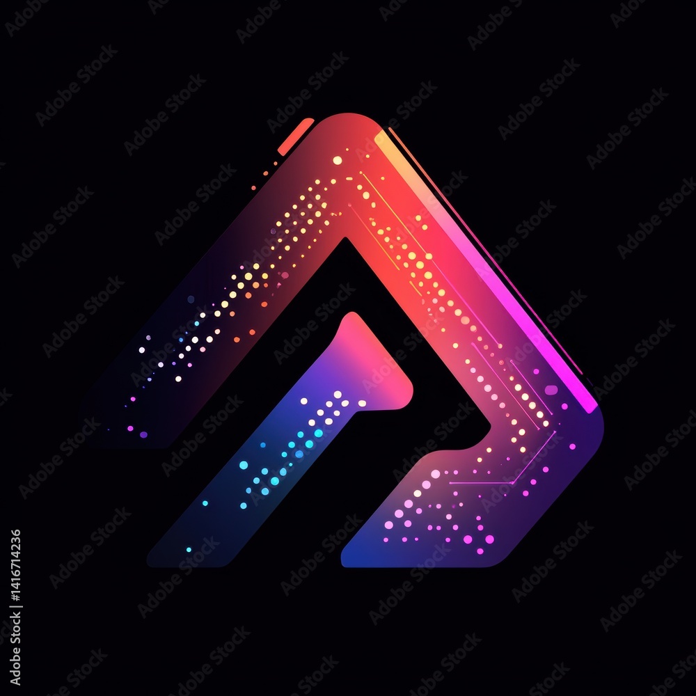 Poster abstract artificial intelligence logo design with gradient colors and tech-inspired circuitry patter