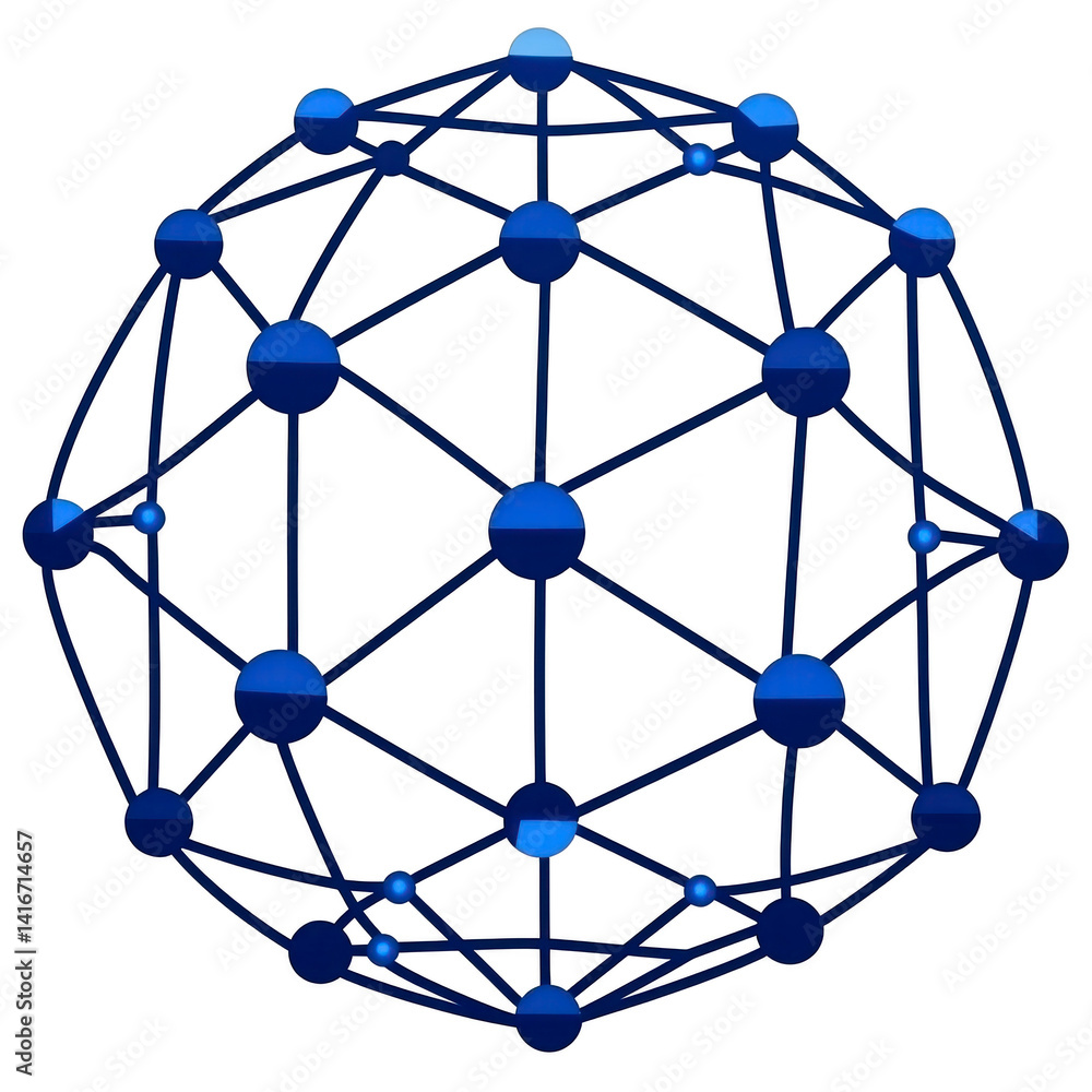 Aufkleber blue geometric sphere composed of interconnected nodes and lines represents network or digital conne
