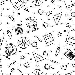 School Supplies Doodle Seamless Pattern Background