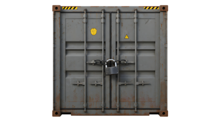 Grey Metal Shipping Container with Padlock