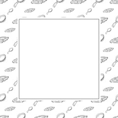 kitchen utensil frame. doodle kitchenware square frame. kitchen background