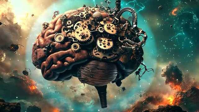 Steampunk Brain in Cosmic War Zone