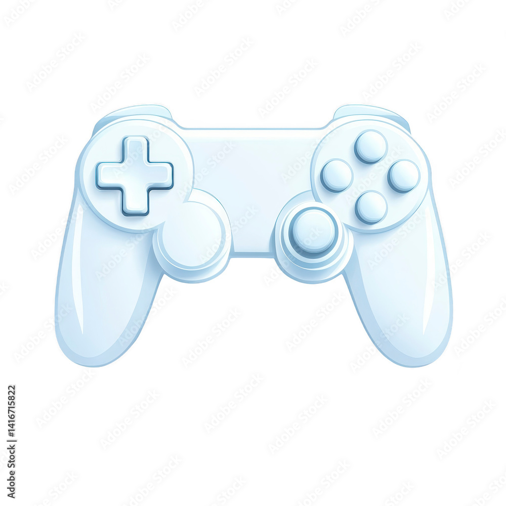 Poster white gaming controller with sleek design, featuring dual analog sticks, directional pad, and multip