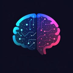 Abstract Digital Brain Concept with Futuristic Circuitry and Gradient Color Scheme on Dark Background