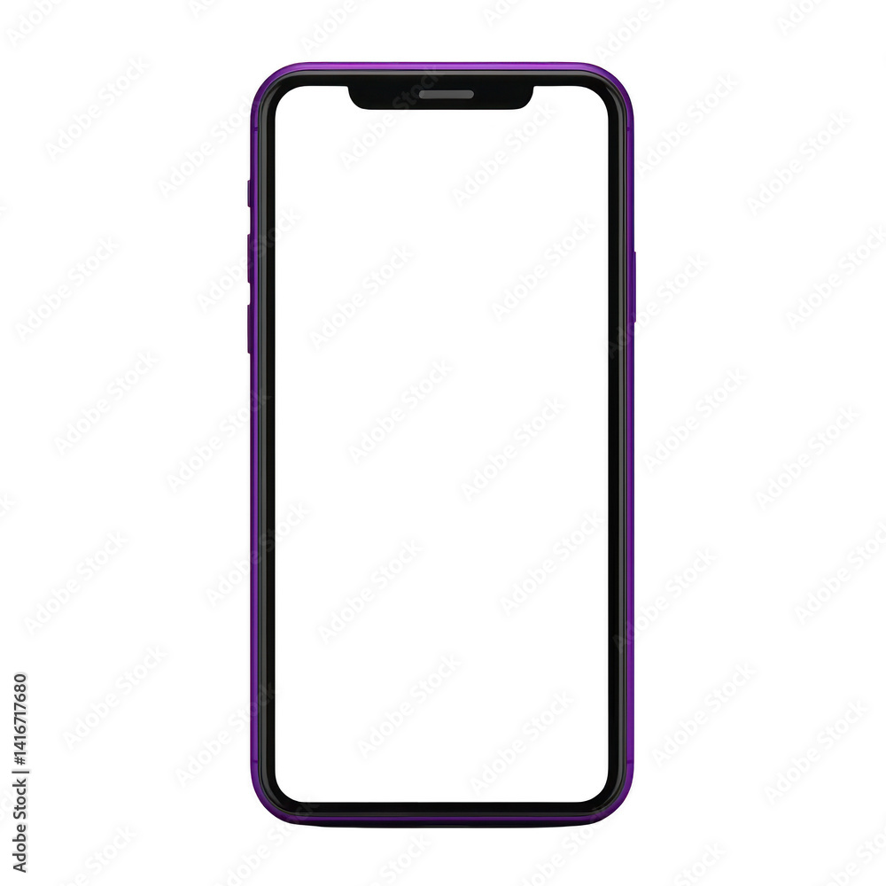 Aufkleber sleek smartphone with purple frame and blank screen is displayed, showcasing modern design. device m