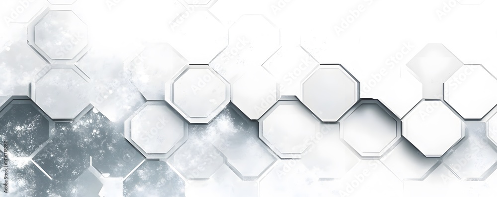 Poster abstract geometric pattern of interconnected hexagonal shapes, embodying technology, science, and fu