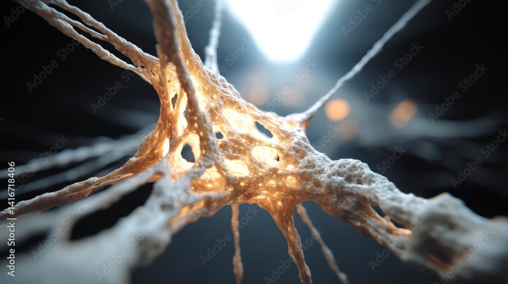 Poster intricate neural network brain cell structure abstract biology glowing neuron science