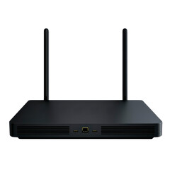 Fototapeta premium sleek black wireless router with two antennas provides reliable internet connectivity for home or office networks. Its modern design ensures efficient data transmission