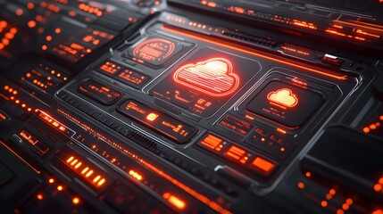 Fototapeta premium Cybersecurity data cloud interface showcasing system control.