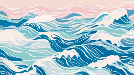 Serene ocean waves at sunset, a calming abstract art piece with pastel and blue hues.