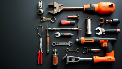 Extensive Hardware Tools Display: Engineered Instruments & Durable Components for Professional Repair & Construction Tasks - Photo Stock Concept with Empty Space