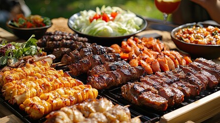 Barbecue and picnic spreads with grilled meats, fresh salads, and refreshing drinks, perfect for summer gatherings and outdoor celebrations