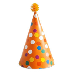 Party mix orang polka dot party hat isolated on white background.