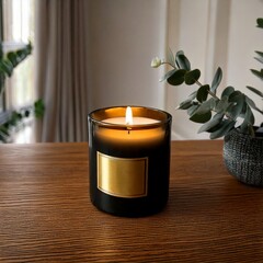 Luxury Scented Candle on Wooden Table with Elegant Decor