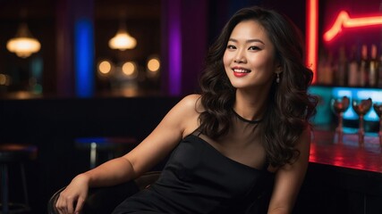 Glamorous Asian Woman in a Nightclub Setting Elegant Portrait Photography
