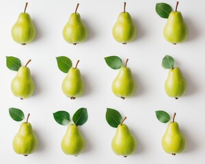Green Pears Grid Pattern on White Background
