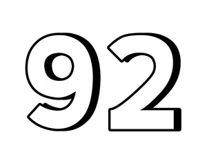 number 92 on transparent background,white color with a bold, 3D appearance and shadow effects for added depth and dimension for design elements