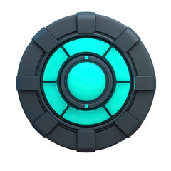 Naklejka premium futuristic, glowing circular device with sleek design and vibrant blue light at its center, evoking sense of advanced technology and innovation