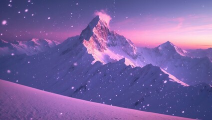Snowy Mountain Peak at Sunset