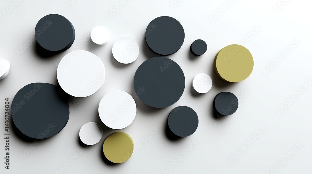 Poster collection of black and white circles on a white background. the circles are of different sizes and 