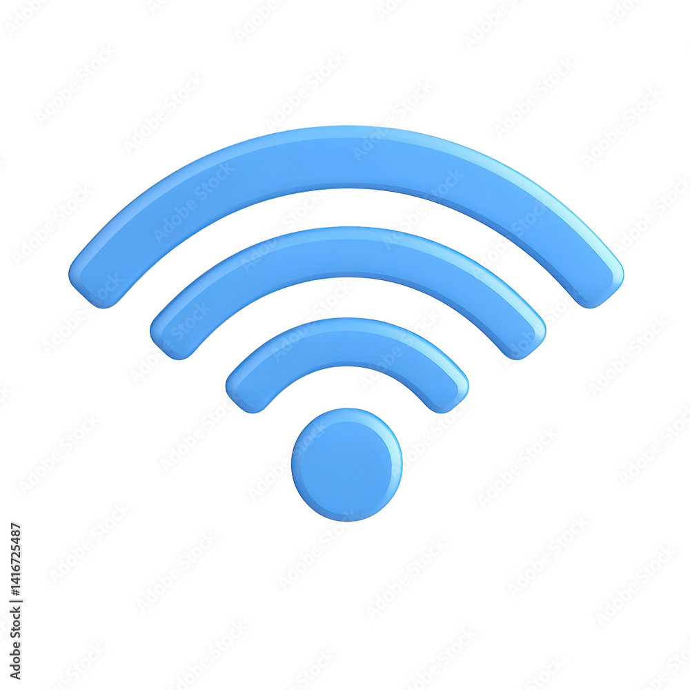 Poster blue wi fi symbol with three curved lines and dot represents wireless connectivity and internet acce