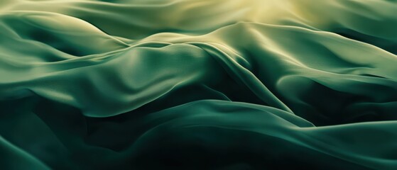Obraz premium Fabric texture background in green waves, smooth drapes and folds, abstract design for wallpaper, textile industry visuals, soft light, artistic composition.