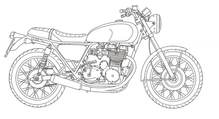 Naklejka premium Motorcycle line drawing technical design sketch