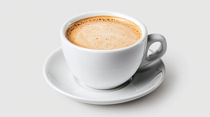 Warm coffee in white mug minimalist food photography for cafe and restaurant menus