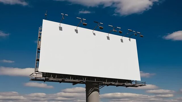 Blank Billboard Against a Blue Sky with Clouds: Advertisement Space