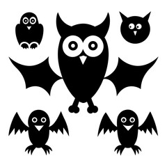 set of owls on black