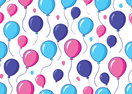 Seamless pattern repeatable pattern with pink and blue, balloon . celebrate, fly, carnival, green, anniversary,  helium, holiday, birthday, party, celebration white background