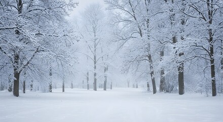 Naklejka premium Serene Winter Wonderland Snow Covered Trees in a Tranquil Forest Scene