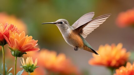 Fototapeta premium a hummingbird hovering in front of a blossom