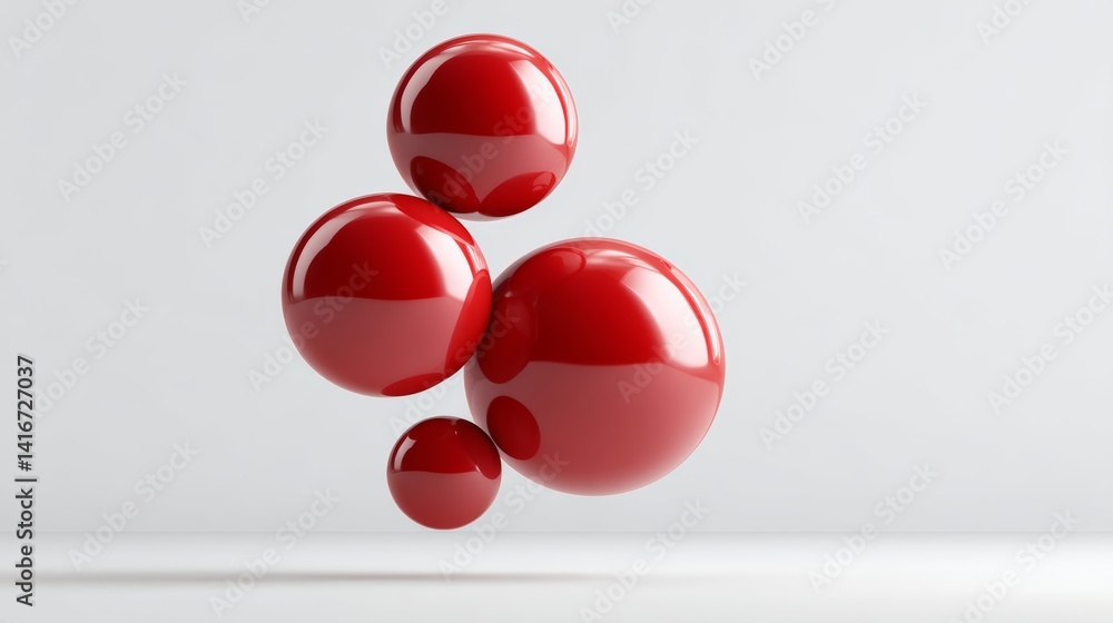 Poster four red spheres are floating in the air. the spheres are all different sizes and are positioned at 