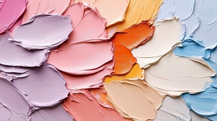 Bright and Vibrant Palette of Paint Swatches on Canvas Showcasing Various Hues in a Relaxing Art Studio Environment
