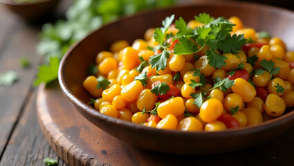 Exhibit refined culinary artistry through a vibrant assortment of corn dishes emblematic of Festa Junina featuring innovative presentation and appealing textures. in  Photo Stock  Concept  and empty s