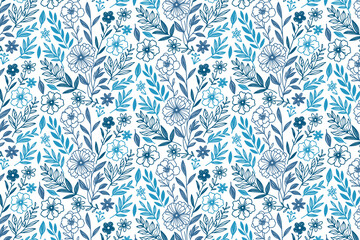 seamless blue line art florals with rose and leaf outlines for fashionable women wear pillow textiles and table top design

