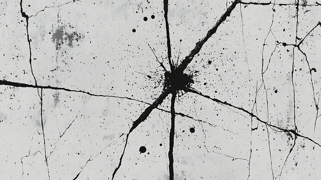 Cracked concrete surface marked with dark ink splatters.